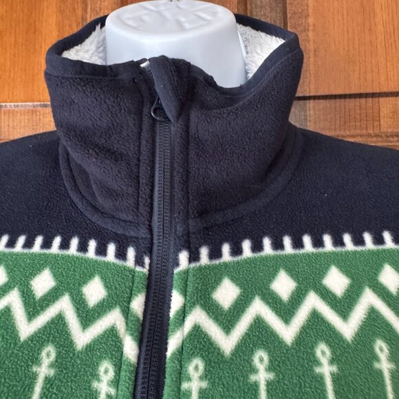 Nautica Navy Blue & Green w/Anchors Zip-Up Fleece Large - Picture 5 of 13